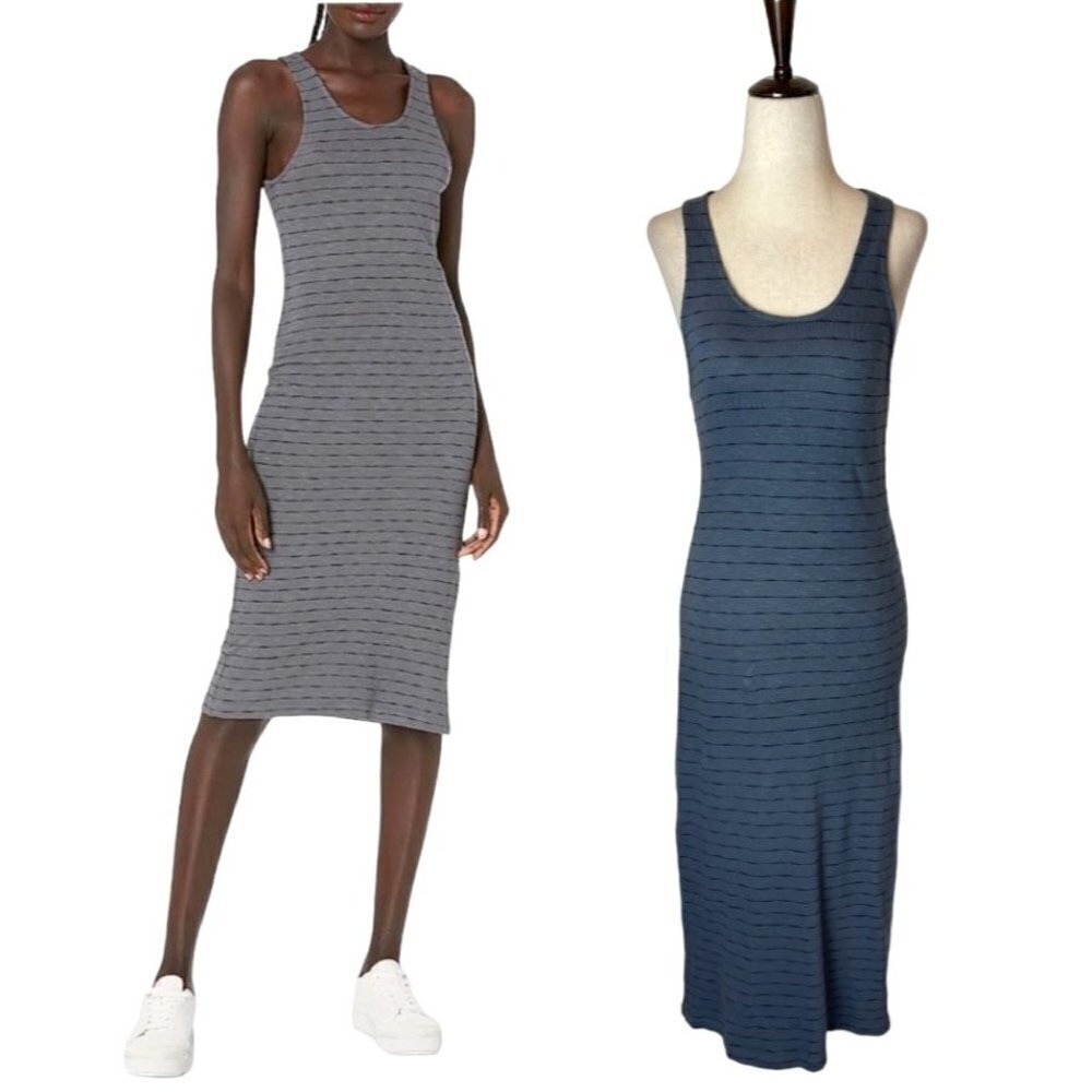 Monrow Blue Cotton Striped Sleeveless Scoop Neck Midi Tank Dress Size‎ S